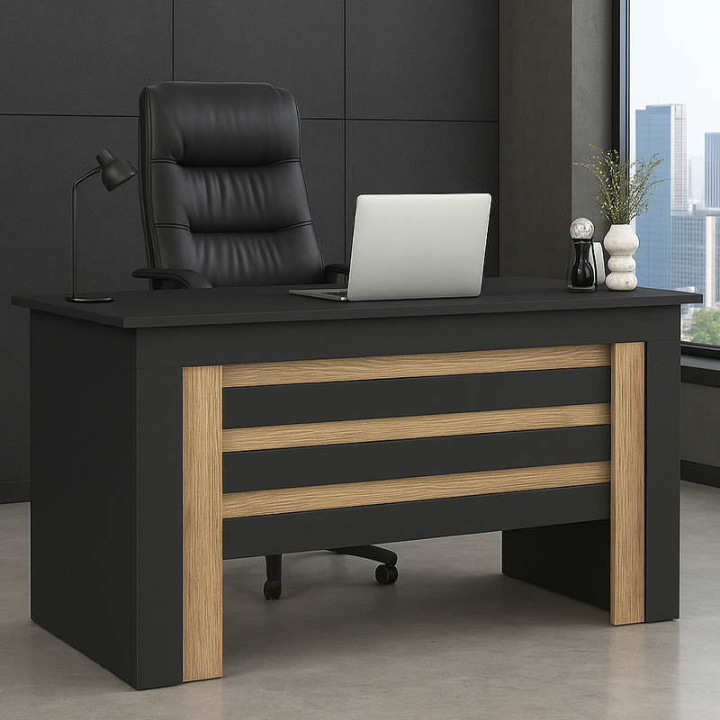 Γραφείο εργασίας Sorena Omarket χρώμα ανθρακί - sepet oak 145x49x85εκ. Intrahomextra-8729875