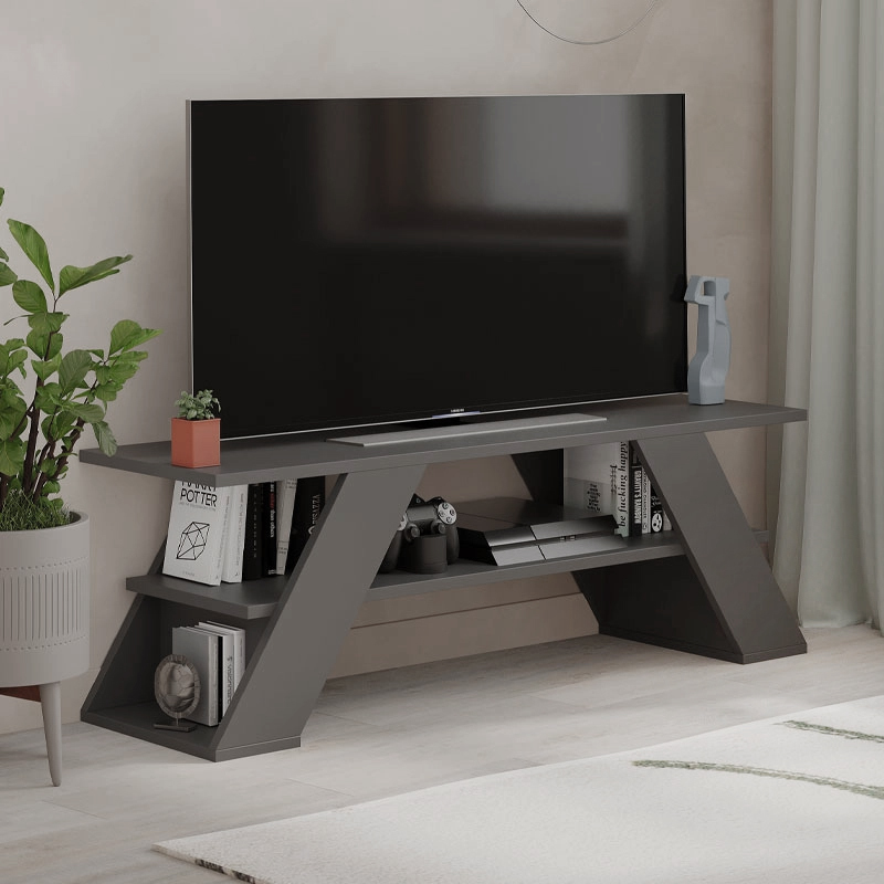 Έπιπλο τηλεόρασης Mavero4 Omarket χρώμα ανθρακί 80x33x55εκ. Intrahomextra-8698986