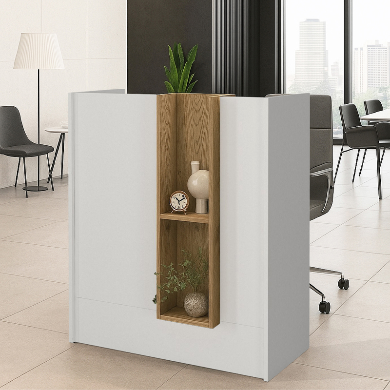 Γραφείο υποδοχής - reception Zorella Omarket χρώμα λευκό - sepet oak 90x33x110εκ. Intrahomextra-8725479