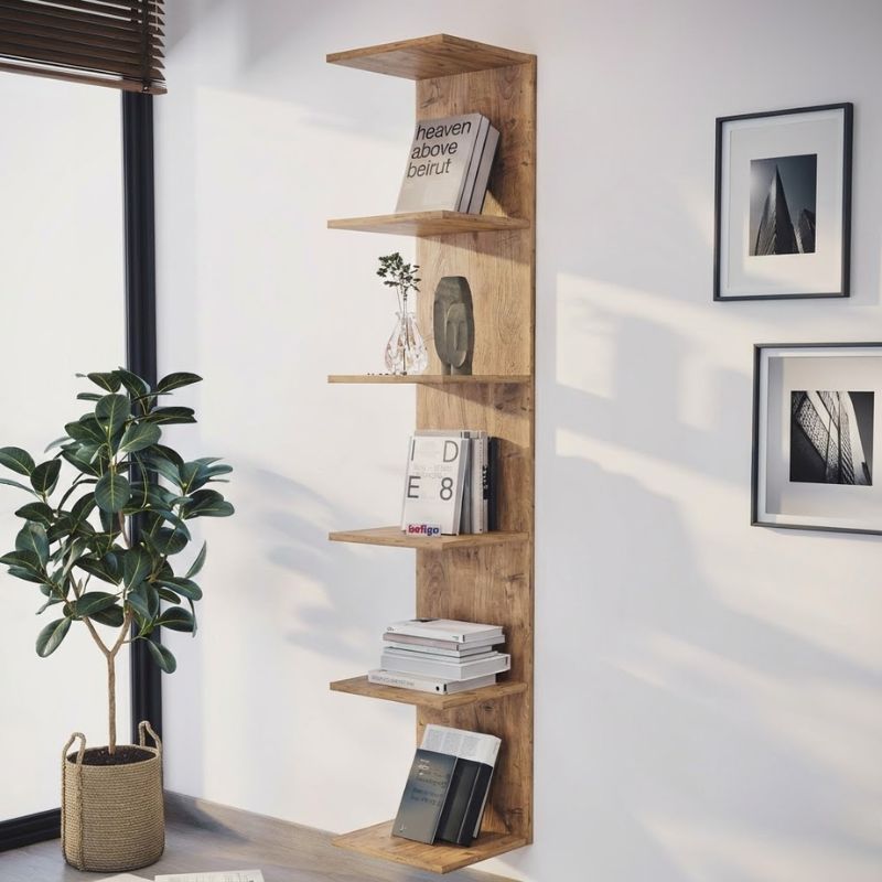 Βιβλιοθήκη - Ραφιέρα τοίχου Norevia2 Omarket χρώμα pine oak 35x40x180εκ. Intrahomextra-8721477