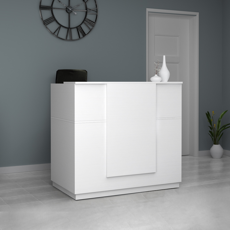 Γραφείο υποδοχής - reception Cavero Omarket χρώμα λευκό 110x80x115εκ. Intrahomextra-8726591