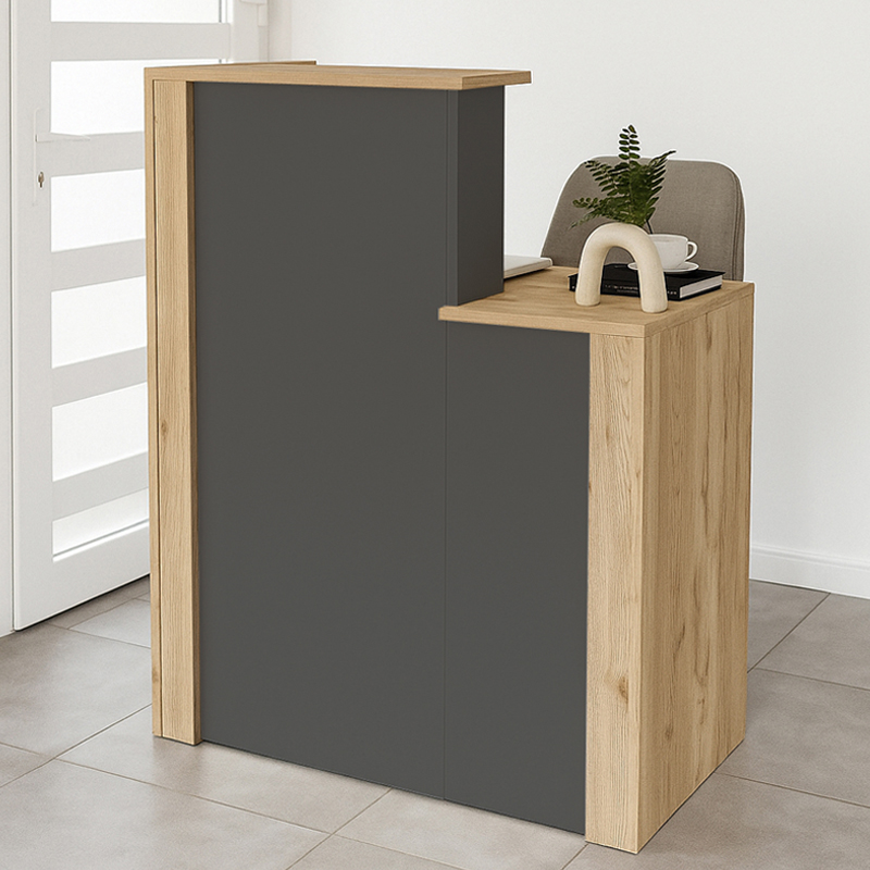Γραφείο υποδοχής - reception Vireon Omarket χρώμα sepet oak - ανθρακί 45x40x125εκ. Intrahomextra-8725641