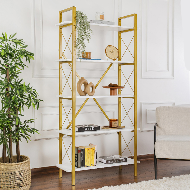 Βιβλιοθήκη Tavero2 Omarket χρώμα λευκό - χρυσό 105x33x200εκ. Intrahomextra-8716013