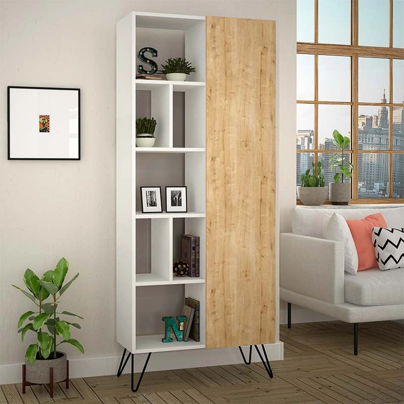 Βιβλιοθήκη Selvara2 Omarket χρώμα λευκό - sapphire oak 60x29x210εκ. Intrahomextra-8719704
