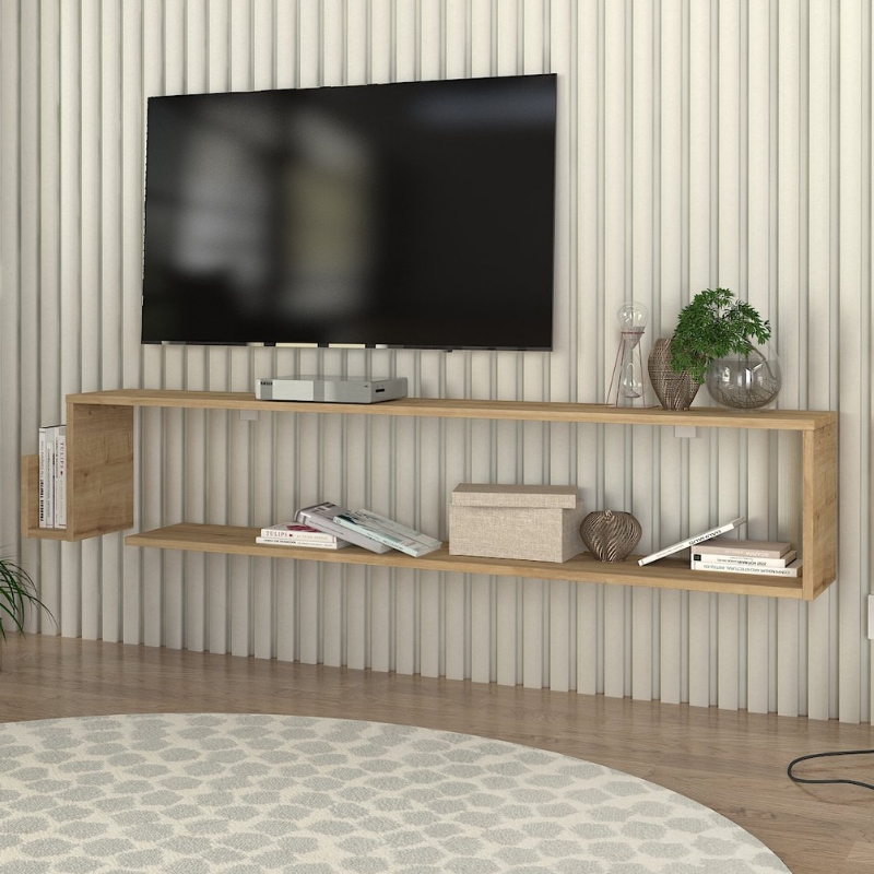 Έπιπλο τηλεόρασης επιτοίχιο Olivar4 Omarket χρώμα sapphire oak 160x25x50εκ. Intrahomextra-8695360