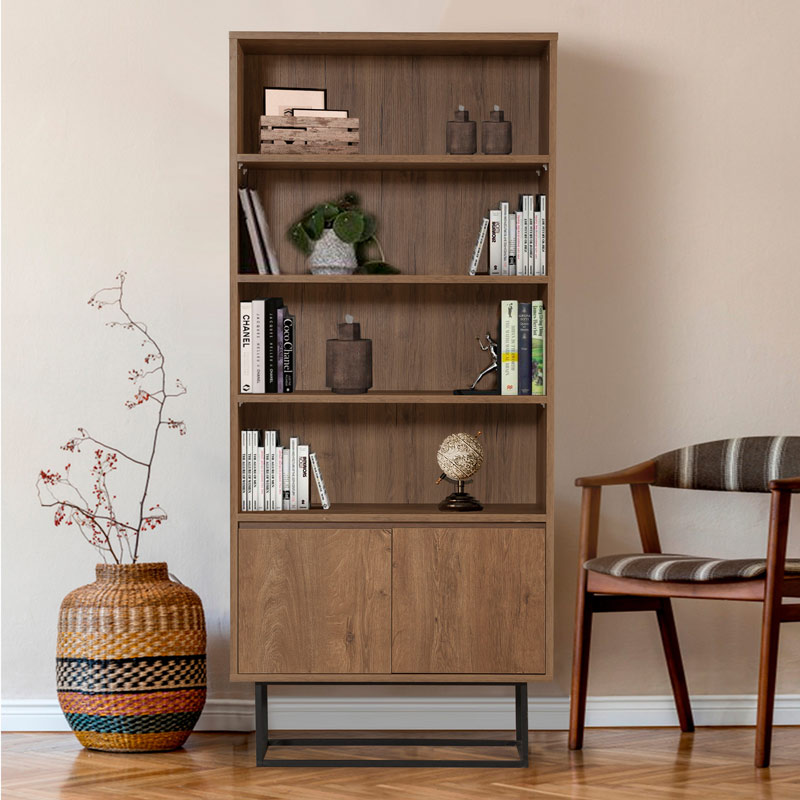 Βιβλιοθήκη Norvella2 Omarket χρώμα καρυδί 85x26x190εκ. Intrahomextra-8717502
