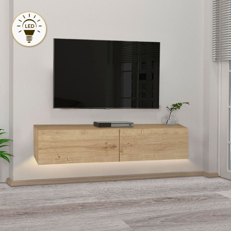 Έπιπλο τηλεόρασης επιτοίχιο Lunessa4 Omarket με LED χρώμα sapphire oak 95x31x40εκ. Intrahomextra-8697391