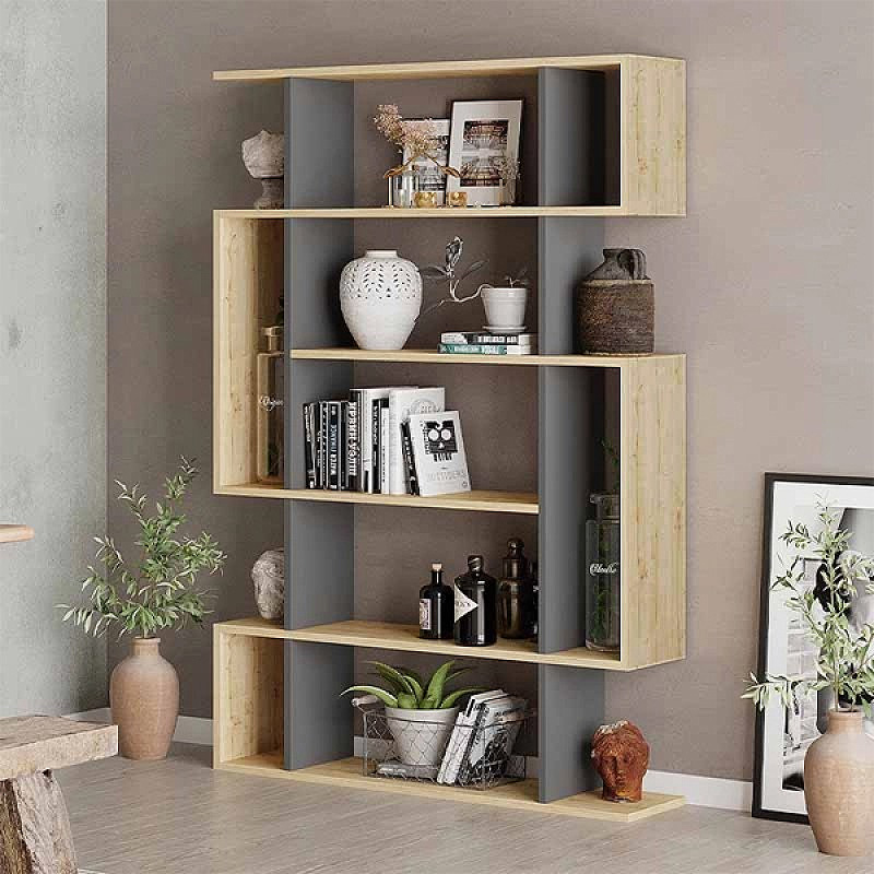 Βιβλιοθήκη Avelon2 Omarket χρώμα sapphire oak - ανθρακί 135x25x165εκ. Intrahomextra-8719869