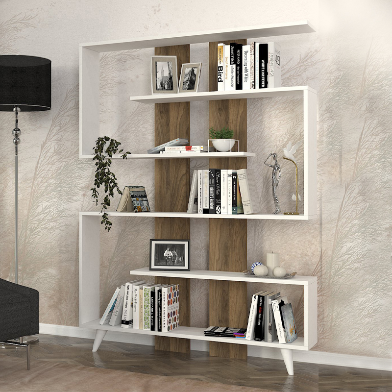 Βιβλιοθήκη Ravento2 Omarket χρώμα λευκό - καρυδί 145x19x165εκ. Intrahomextra-8718604