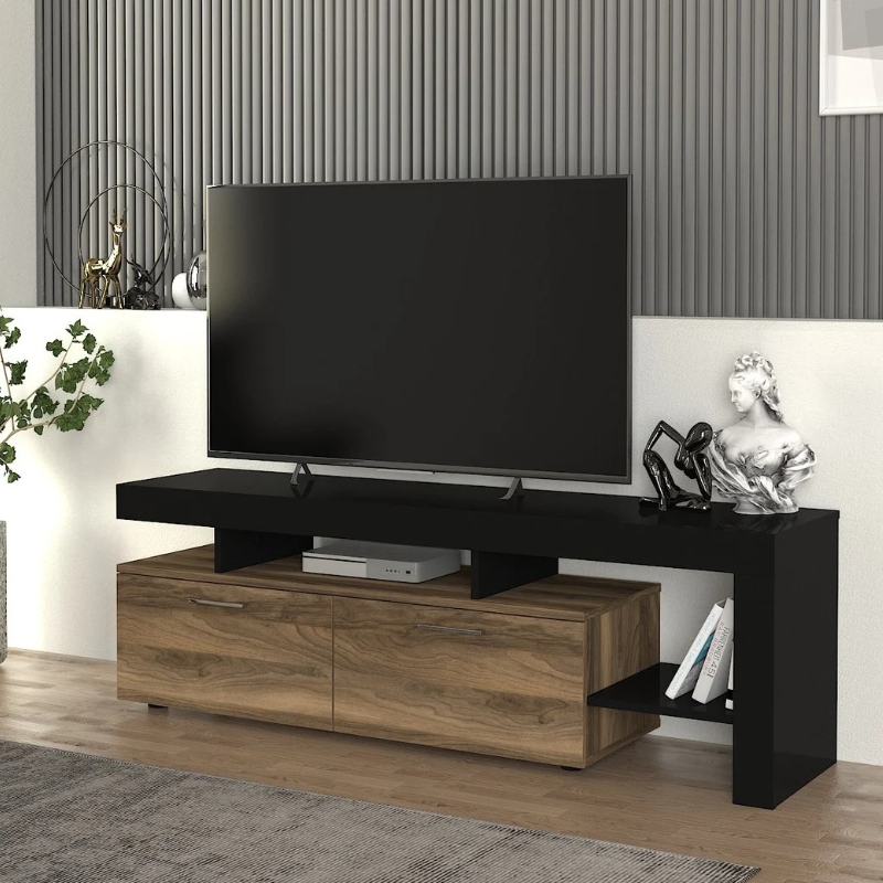 Έπιπλο τηλεόρασης Seravio4 Omarket χρώμα μαύρο - καρυδί 160x40x65εκ. Intrahomextra-8695688