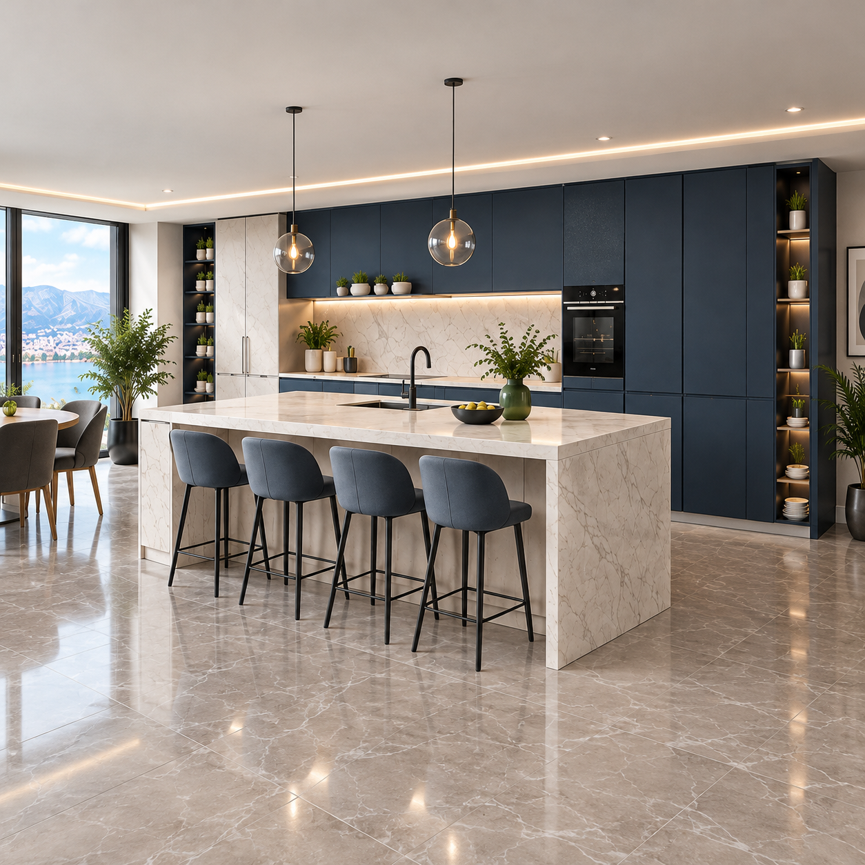 Έπιπλα Κουζίνας Καπλαμάς Vario - Χρώμα EGGER F206 Light Candela Marble + KRONOSPAN K010 Navy Blue (12.7m)