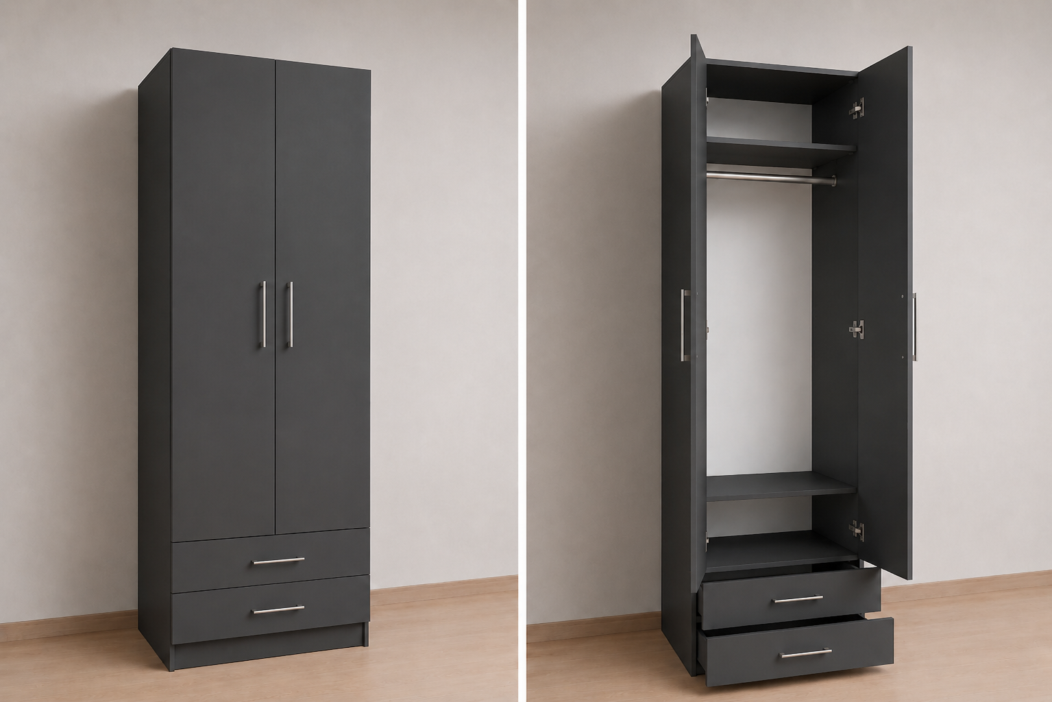 Intrahome Ντουλάπα ανθρακί 86x303x56 με πατάρι 60cm Μαζί με δύο συρτάρια NT1214L-086-303-23430  Κουτί  BOX86  Πατάρι  PAT86
