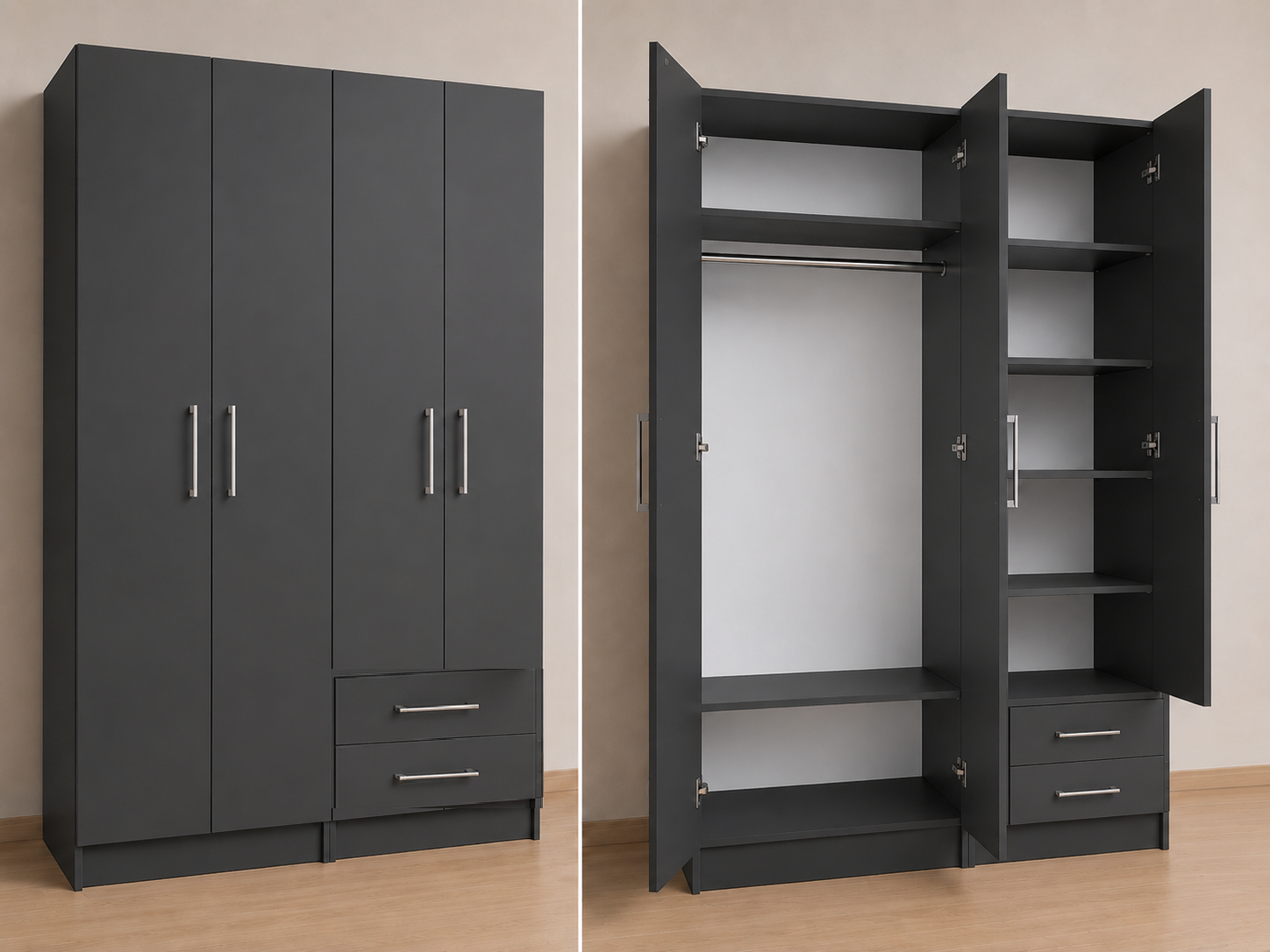 Intrahome Ντουλάπα ανθρακί 183x285x56 με πατάρι 60cm Μαζί με δύο συρτάρια NT1214L-183-285-43190  Κουτί  BOX100|BOX83  Πατάρι  PAT100|PAT83