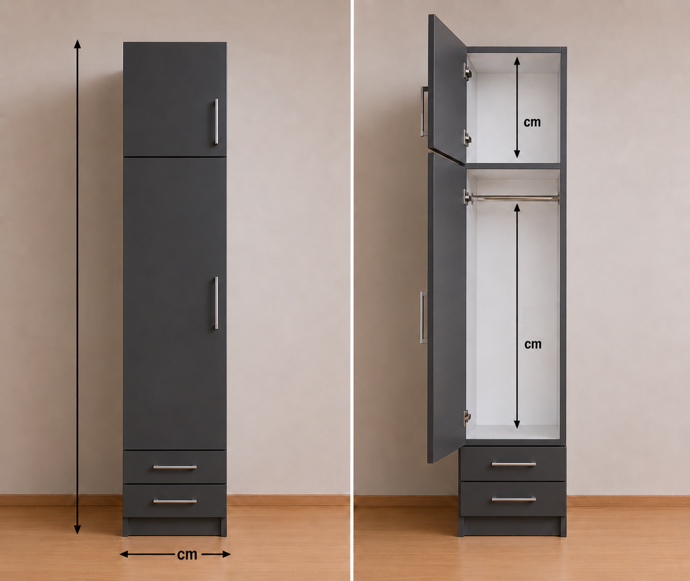 Intrahome Ντουλάπα ανθρακί 40x189x56 Μαζί με δύο συρτάρια NT1214L-040-189-29691  Κουτί  BOX40 χωρίς πατάρι