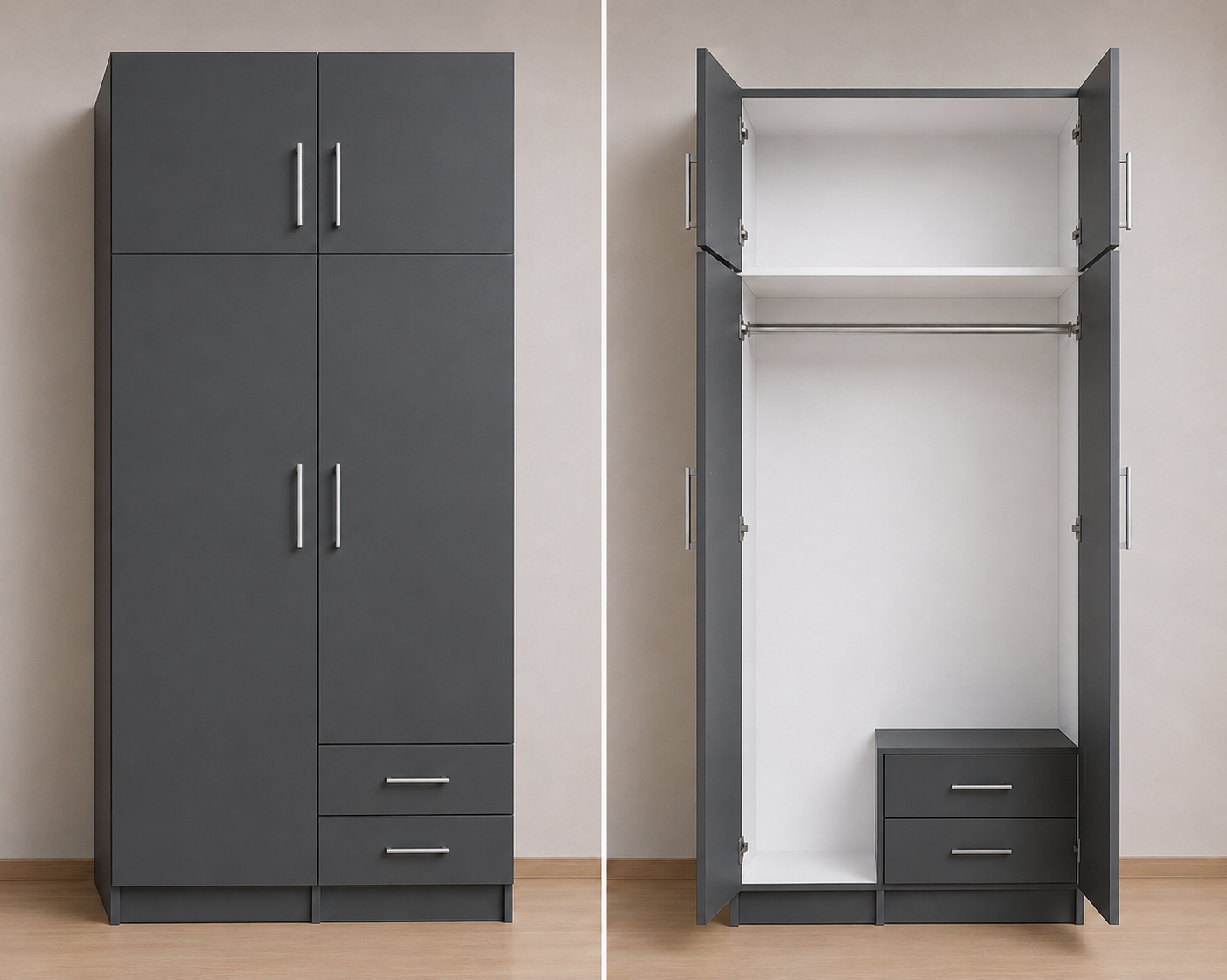 Intrahome Ντουλάπα ανθρακί 100x240x56 Μαζί με δύο συρτάρια NT1214L-100-240-22331  Κουτί  BOX100 χωρίς πατάρι