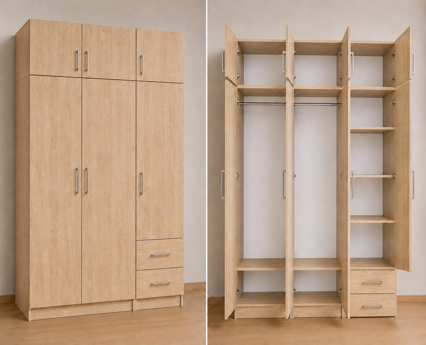 Intrahome Ντουλάπα Sonoma-ΔΡΥΣ 109x300x56 με πατάρι 60cm Μαζί με δύο συρτάρια NT2121L-109-300-22340  Κουτί  BOX100|BOX9  Πατάρι  PAT100|PAT9
