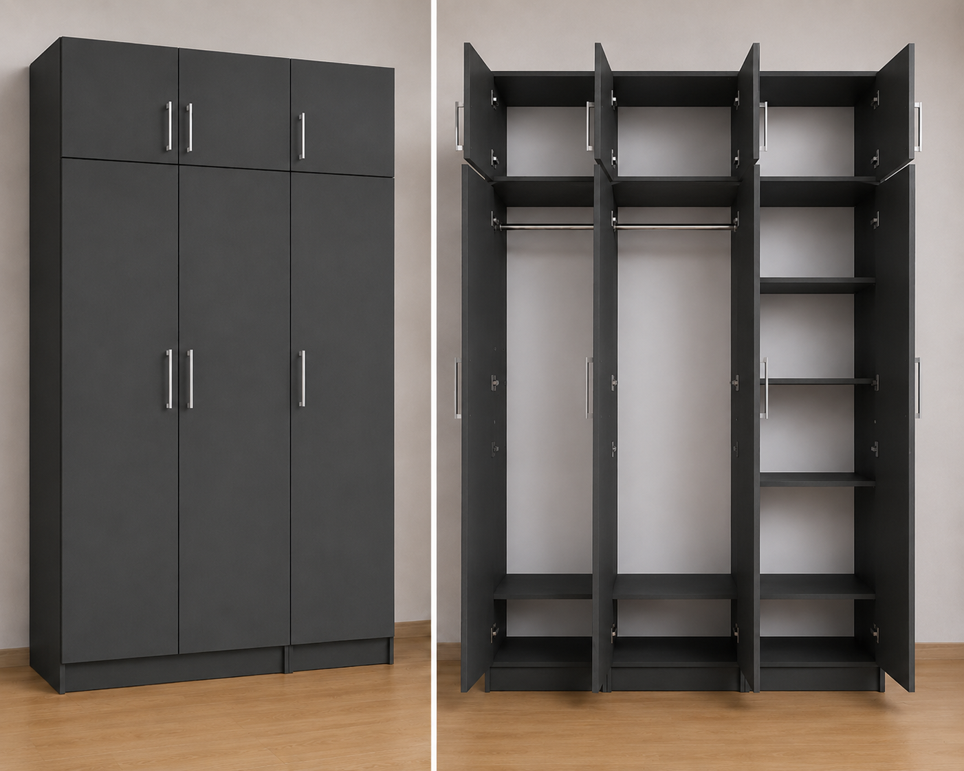 Intrahome Ντουλάπα ανθρακί 173x253x56 με πατάρι 60cm  N2T1214L-173-253-31308  Κουτί  BOX100|BOX73  Πατάρι  PAT100|PAT73
