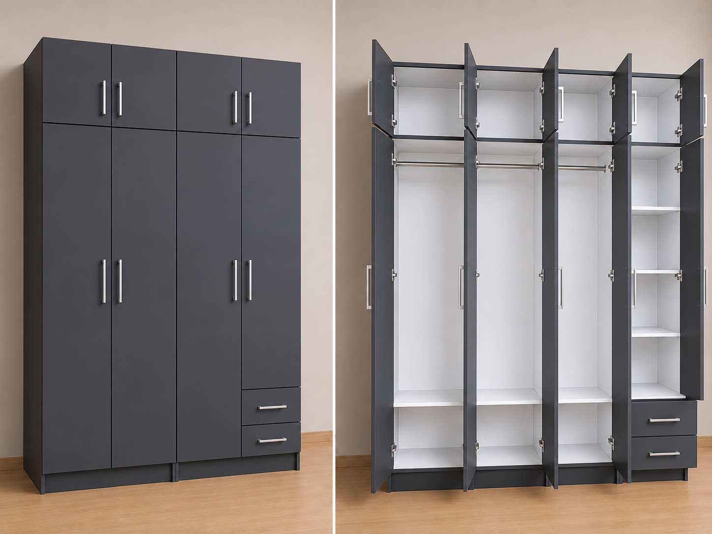 Intrahome Ντουλάπα ανθρακί 194x240x56 Μαζί με δύο συρτάρια NT1214L-194-240-22425  Κουτί  BOX100|BOX94 χωρίς πατάρι