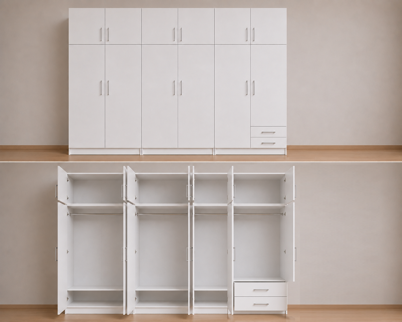 Intrahome Ντουλάπα Λευκό 299x303x56 με πατάρι 60cm Μαζί με δύο συρτάρια NT12L-299-303-49984  Κουτί  BOX100|BOX100|BOX99  Πατάρι  PAT100|PAT100|PAT99