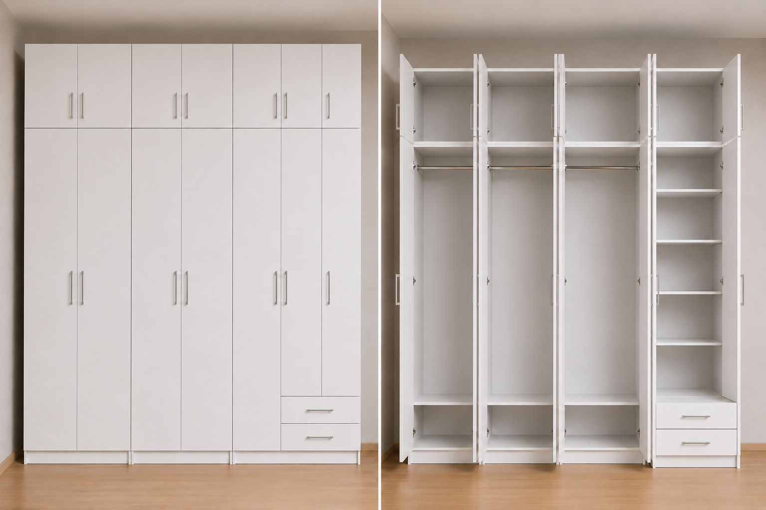 Intrahome Ντουλάπα Λευκό 315x303x56 με πατάρι 60cm Μαζί με δύο συρτάρια NT12L-315-303-50000  Κουτί  BOX100|BOX100|BOX100|BOX15  Πατάρι  PAT100|PAT100|PAT100|PAT15